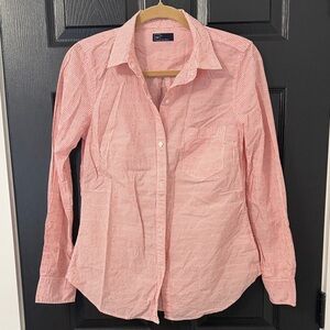 Y2K Pink and White Striped, blue dot Button-Up Shirt